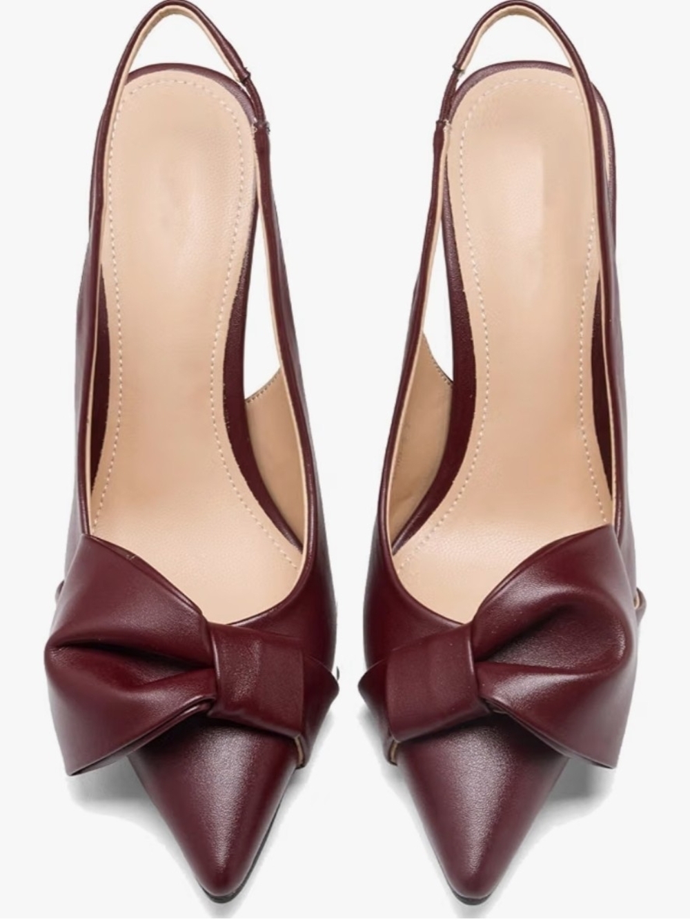 NWOT Burgundy Bow Pointed Toe Vegan Leather Slingback Low Heels 8.5